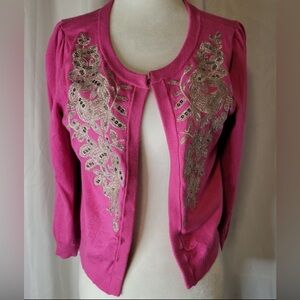 INC International Concepts embellished pink cardigan sz L large